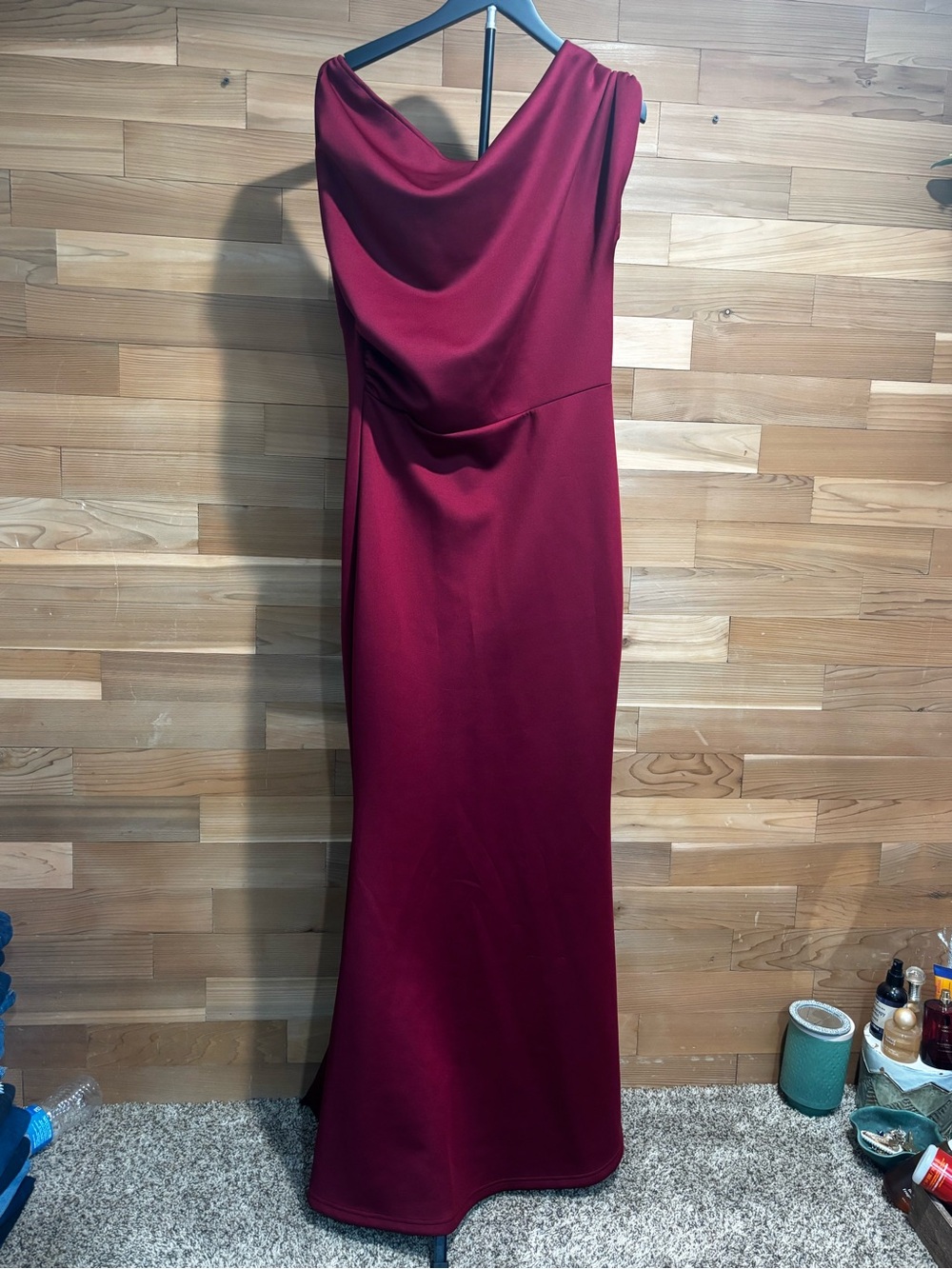 Cowl-Neck Maxi Dress in Deep Wine